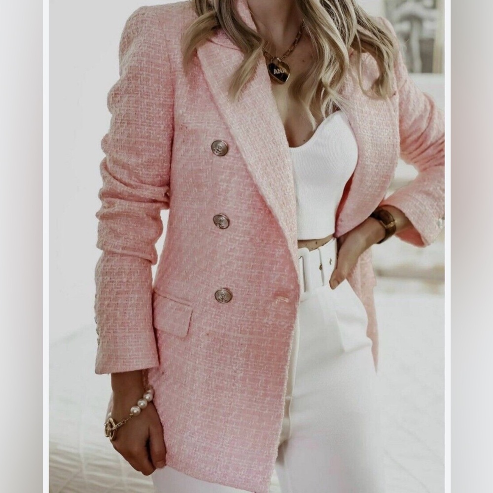 Zara Pink Double-Breasted Blazer